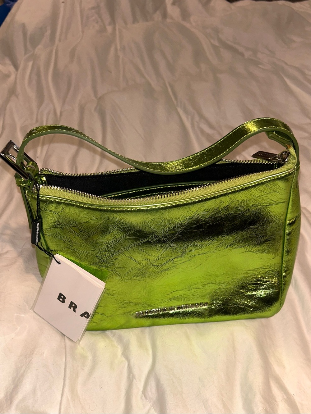 Abrand Metallic Lime Green Shoulder Bag